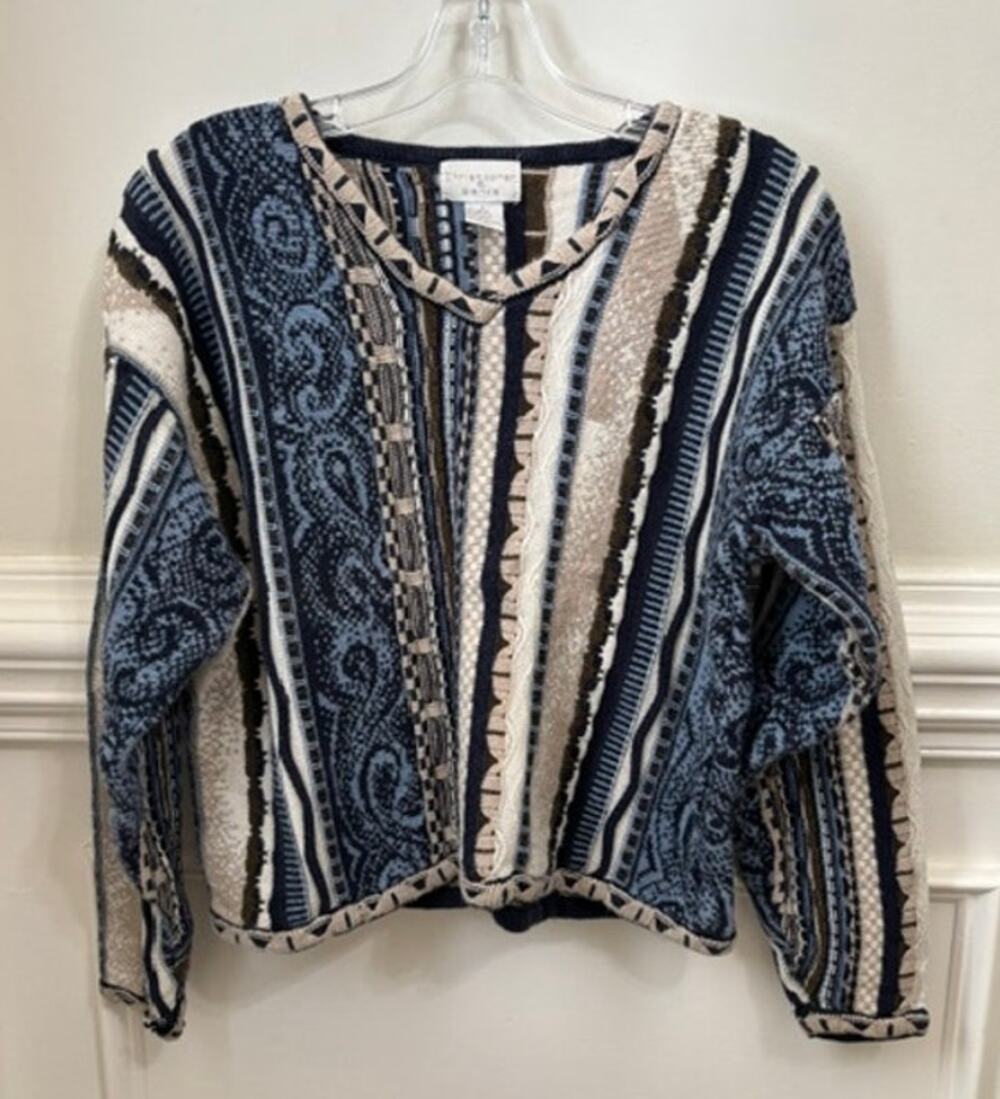 Christopher & Banks 3D Sweater Textured Vintage 90s 80s Large Cropped